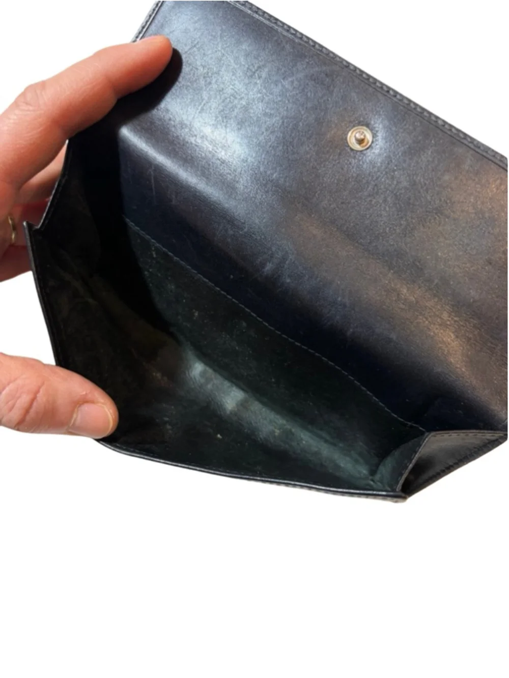 Gucci Black Leather Long Wallet Continental Snap Vintage Made in Italy flaw - Picture 9 of 15